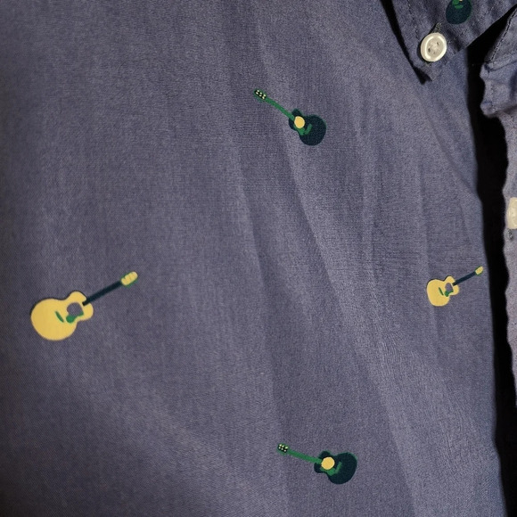 J. Crew Guitar Blue short sleeve button down shirt.  Men's size XXL. - Picture 9 of 12